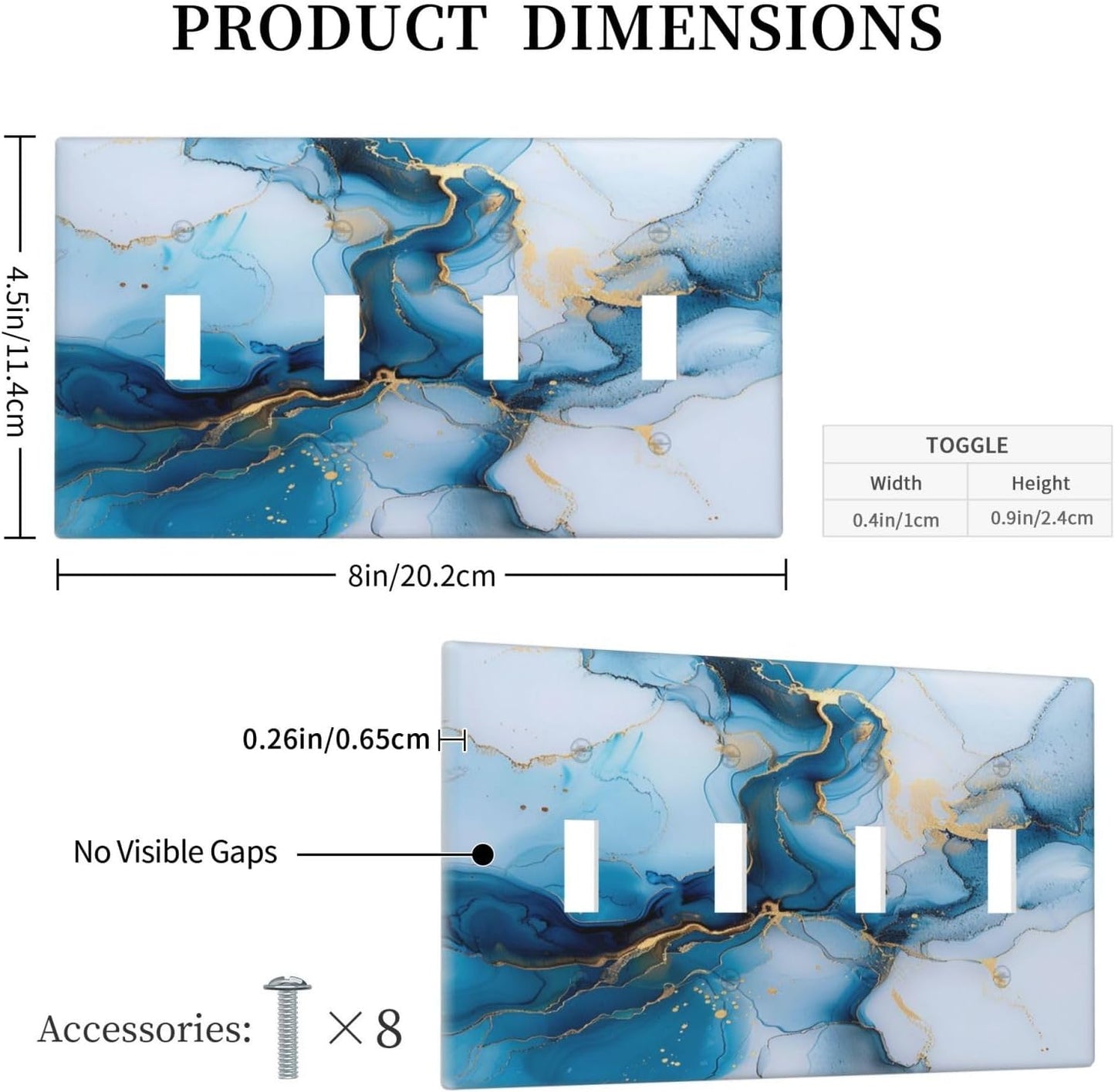 Decorative Switch Covers Plate Modern Abstract Blue Gold Line Marble 4 Gang Artistic Wall Plate Unique Quad Toggle Light Switch Plate Jumbo Faceplate for Kitchen Bedroom Home Decor