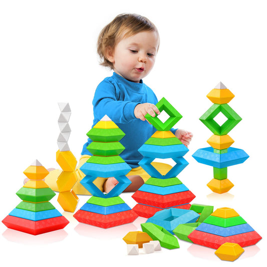 Hieoby Montessori Toys for Toddlers Boys Girls Preschool Learning Activities 30Pcs Building Blocks