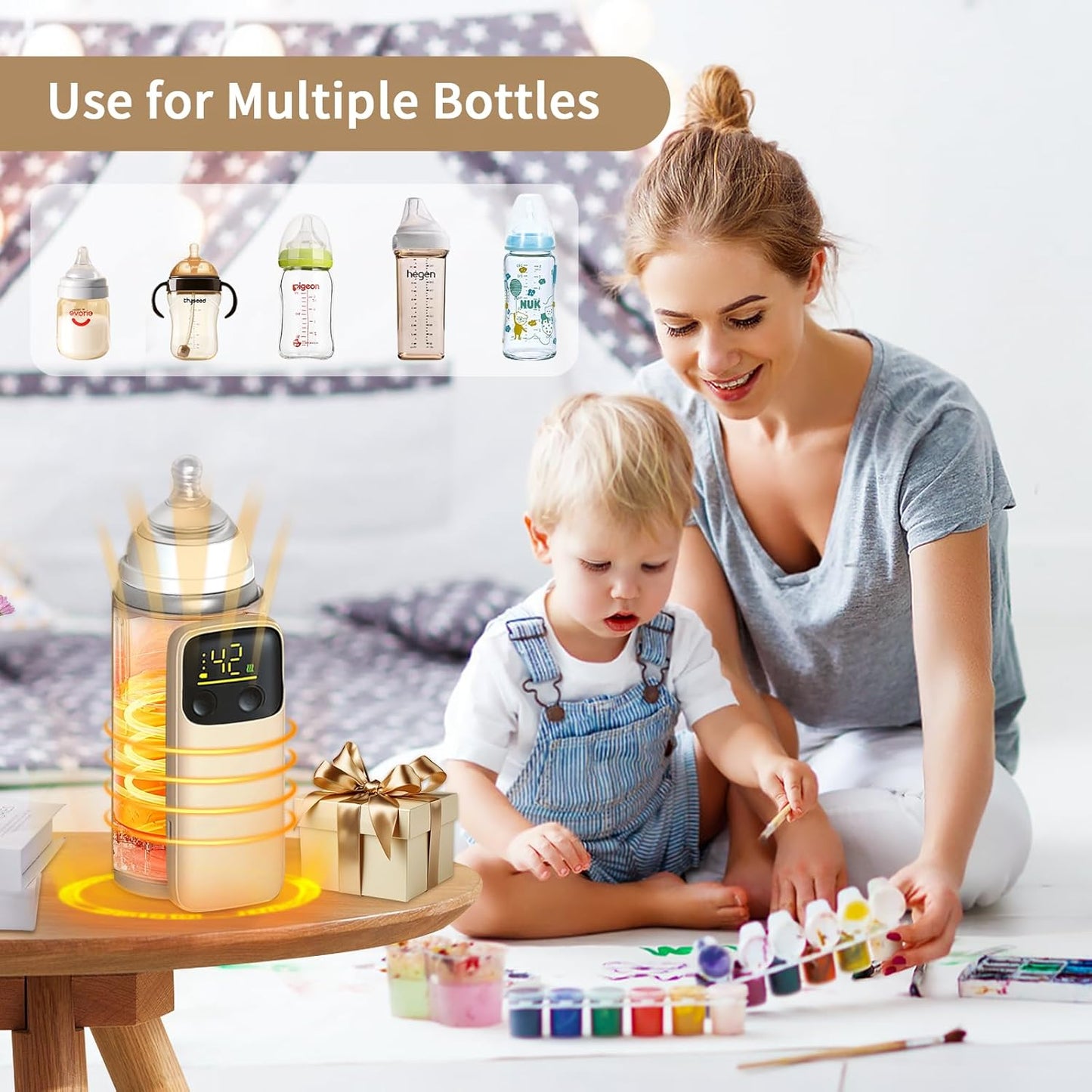 Portable Bottle Warmer, Travel-Friendly, Leak-Proof, Precise Temp-Control & LCD Display, Long