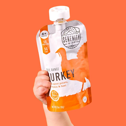 Serenity Kids 6+ Months Turkey Puree Baby Food Pouches - Ethically Sourced BPA-Free Pumpkin Puree &