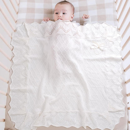 Booulfi Knit White Baby Blankets Neutral,Crib Stroller Newborn Blankets for Boys Girls,Cotton Lace