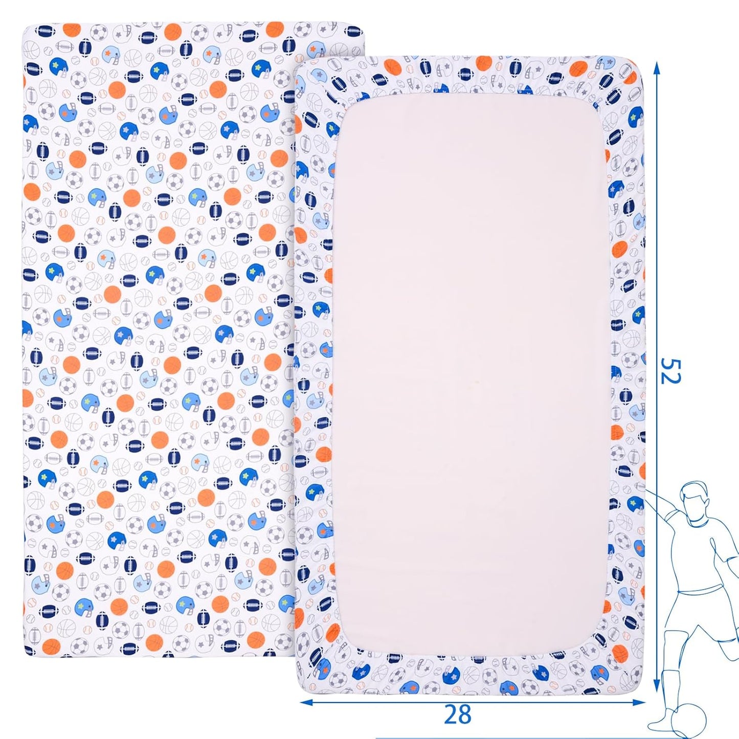 Crib Sheet - 1 Pack Sports Theme Nursery Bedding Sheet - Footballs Printed Standard Size Infant Bed