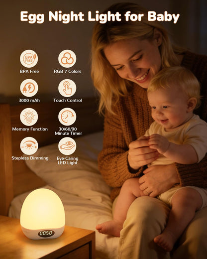 TOZING Egg Night Light for Nursery, Portable Rechargeable Baby Nightlight with Touch Control & RGB