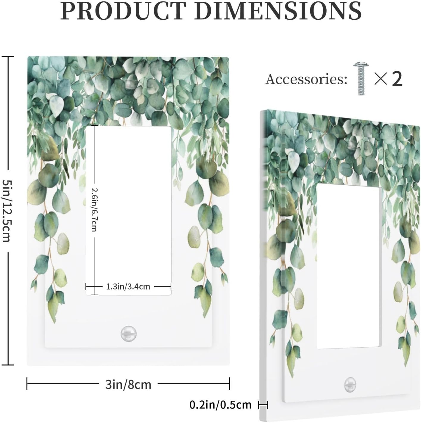 Decorative Outlet Covers Rustic Green Eucalyptus Leaves 1 Gang Single Decora GFCI Device Light Switch Covers Plate 1 Rocker Wall Plate Jumbo Faceplate for Country Bedroom Home Decor