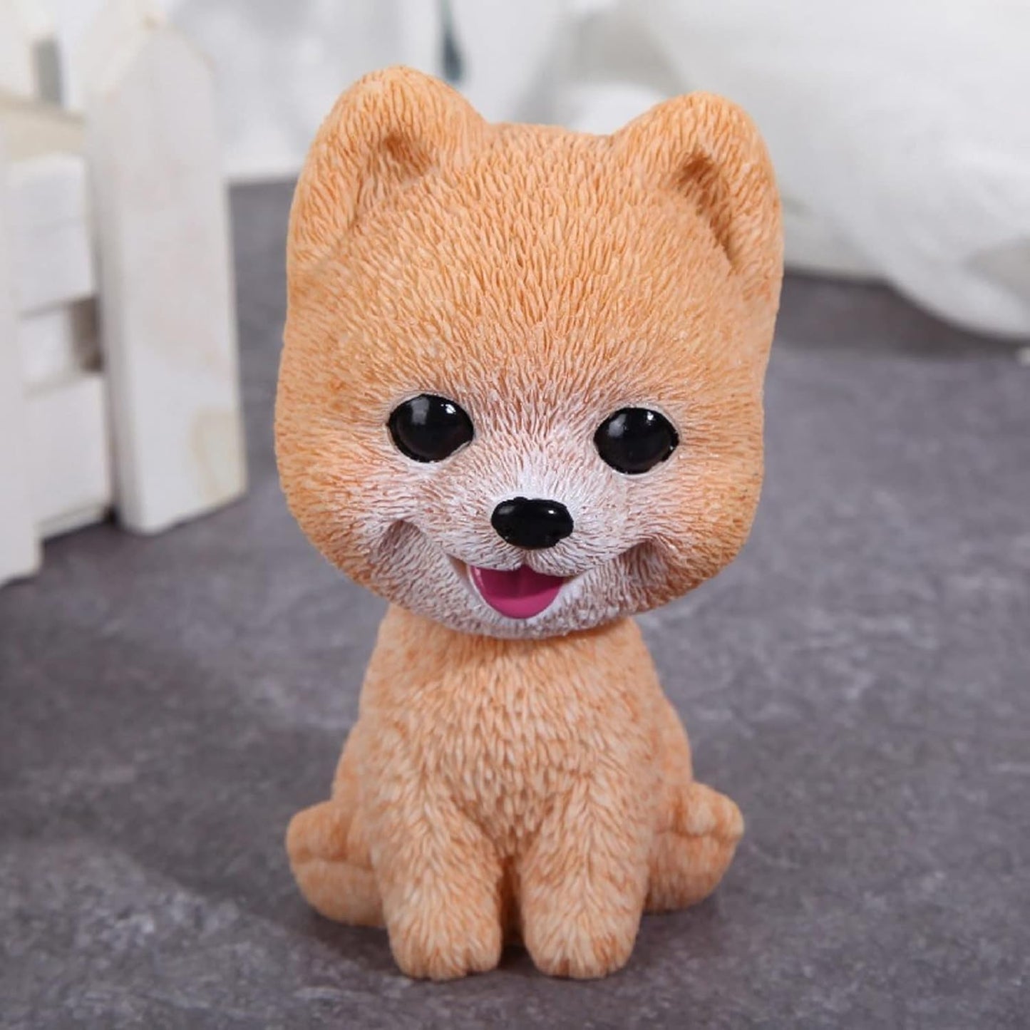 Resin Bobbing Head Dog Figurines Mini Bobblehead Puppy for Home Office Desk Car Dashboards Decor Ornaments (Pomeranian)