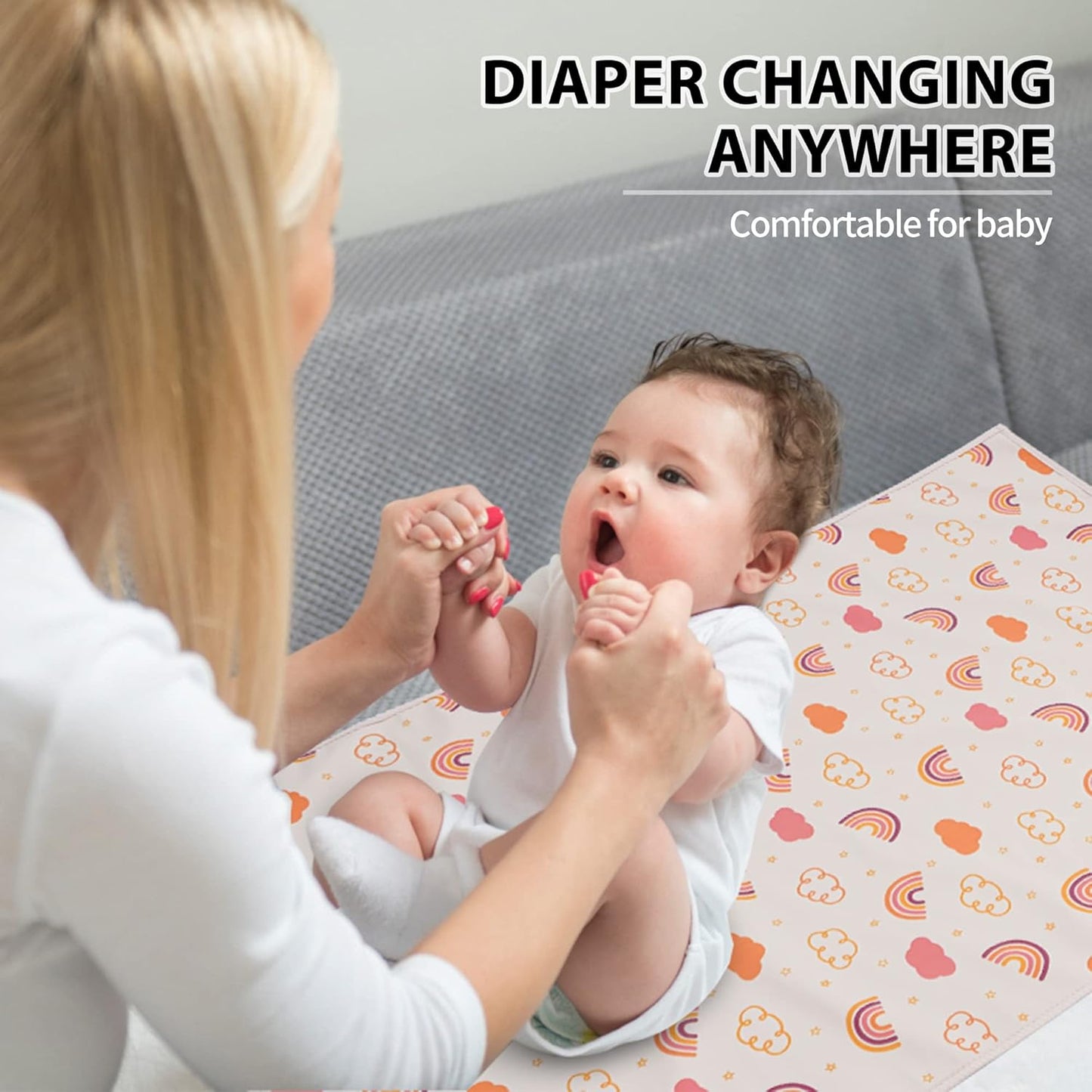 Vegan Leather Baby Changing Mat - Wipeable Portable Changing Pad, Foldable Travel Changing Mat for Baby, Newborns Toddlers Shower Gifts (Rainbow,20"*28")