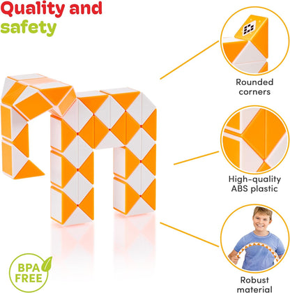 CUBIDI® Magic Snake Cube | Fidget Snake Toy for Kids | Travel Toys for Kids Ages 4-8 | Great Gift for Boys and Girls Birthday, Christmas, Stocking Stuffers - 48 Blocks | 0.9 inch x 0.7 inch | Orange