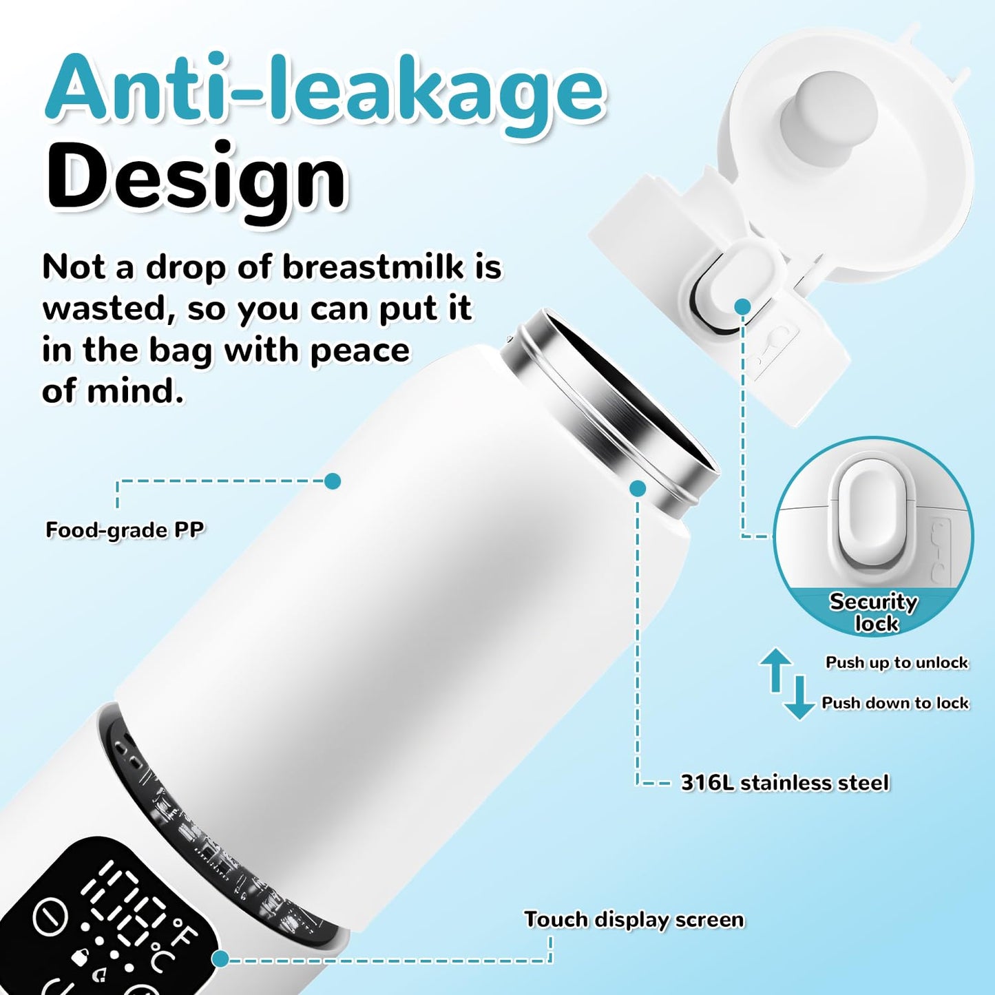 Portable Milk Warmer for Travel,Formula Container to Go 17oz Baby Bottle Warmer with 11000mAh Long