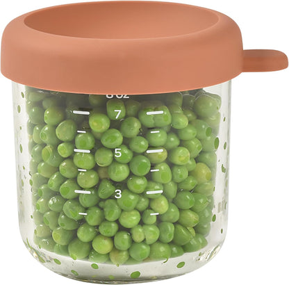 BEABA 8 oz Glass Baby Food Jars with Soft Silicone Air Tight Lids, Glass Storage Containers with