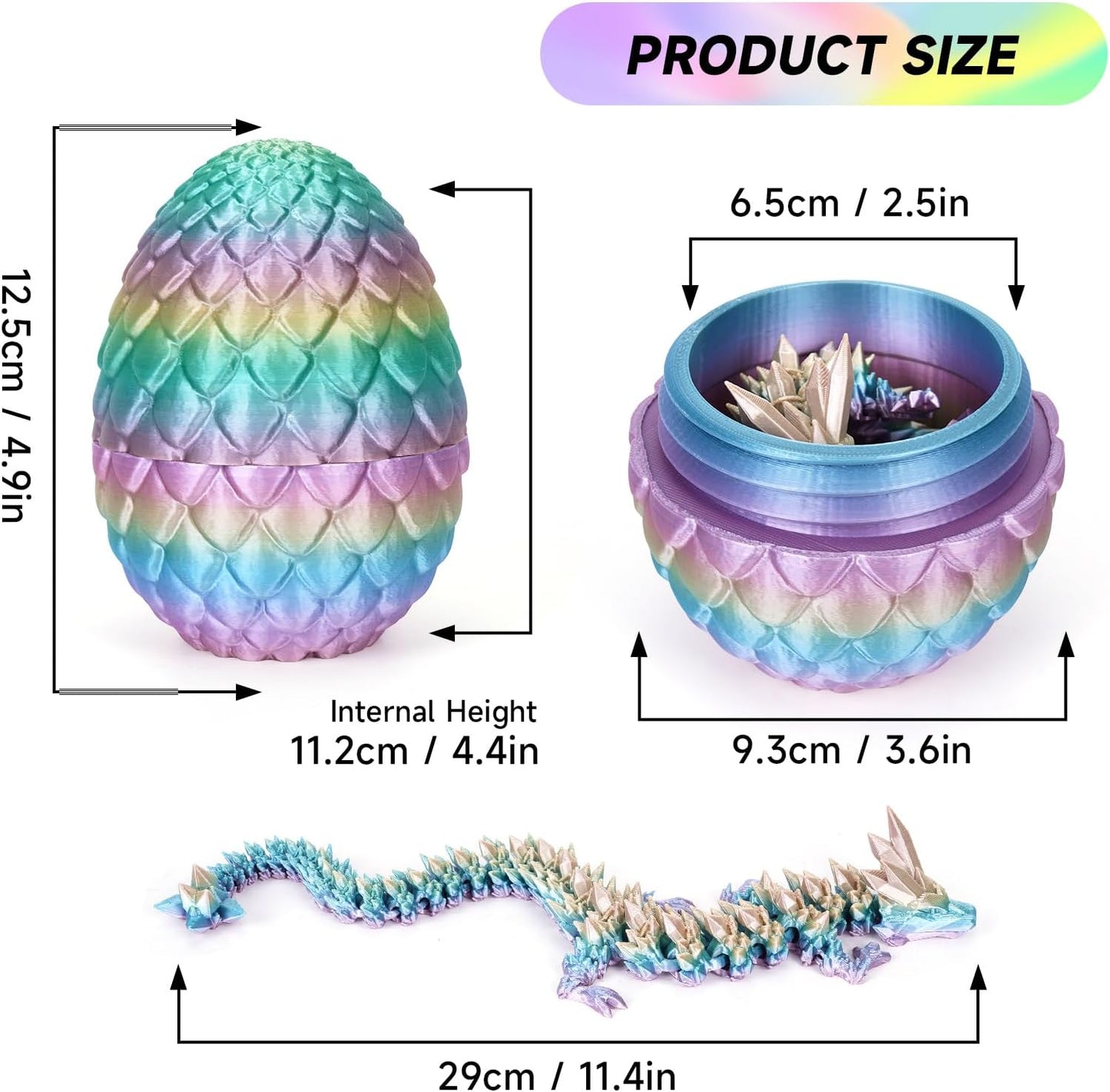 3D Printed Dragon Egg,Dragon Eggs with Dragon Inside,Crystal Dragon Fidget Toys,Full Articulated