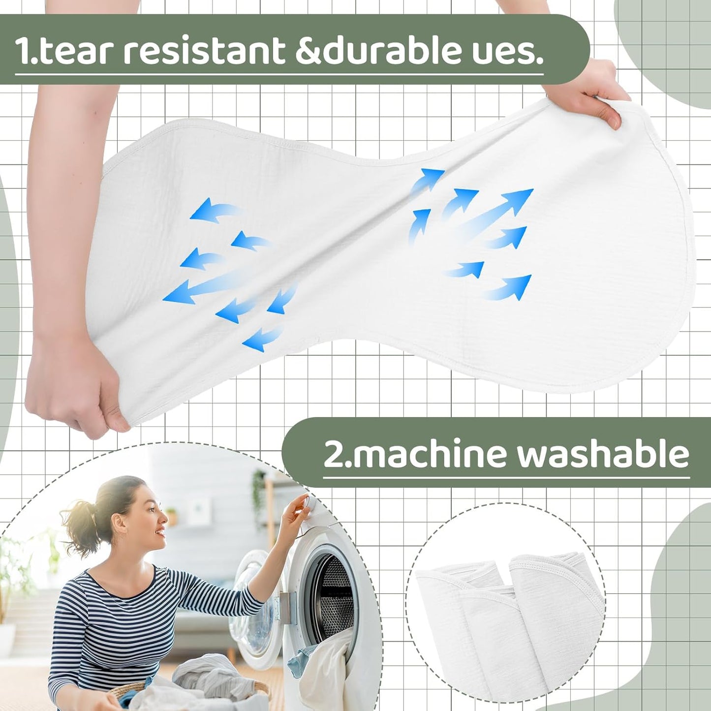 3 Pcs Changing Pad Liners Fits in Peanut Shape Changing Pad Waterproof Diaper Mats Organic Cotton Peanut Mats are Warm on a Baby's Back, Washable Reusable(Simple Style,White)