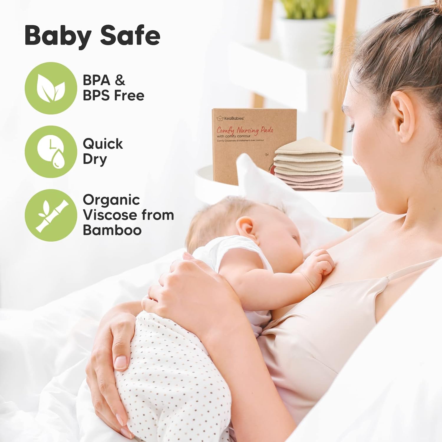 Organic Nursing Pads - 8 Washable Viscose Derived from Bamboo Breastfeeding Pads, Wash Bag