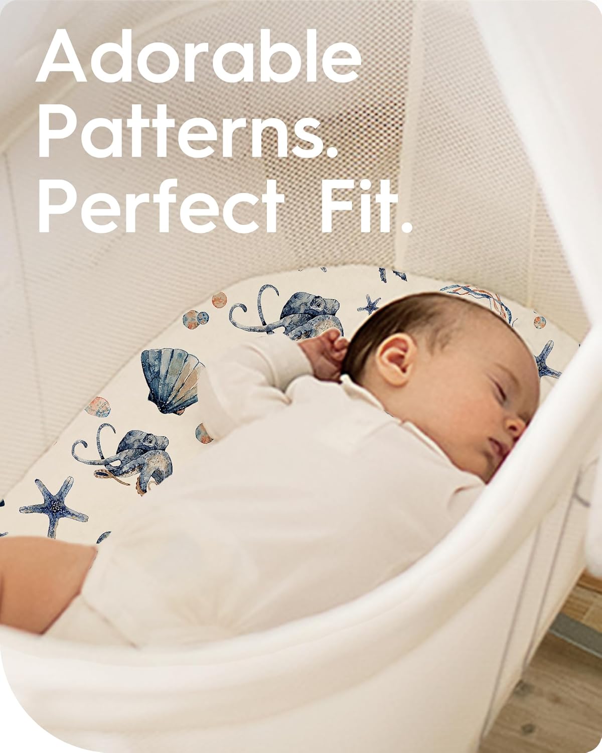 Bassinet Sheets for Baby Boy Girl, TotBasic Buttery Soft Universal Bassinet Fitted Sheet, Compatible with Halo, Mika Micky, Baby Delight, Dream On Me, Maxi COSI and More Bassinet Mattress(Ocean&Zoo)