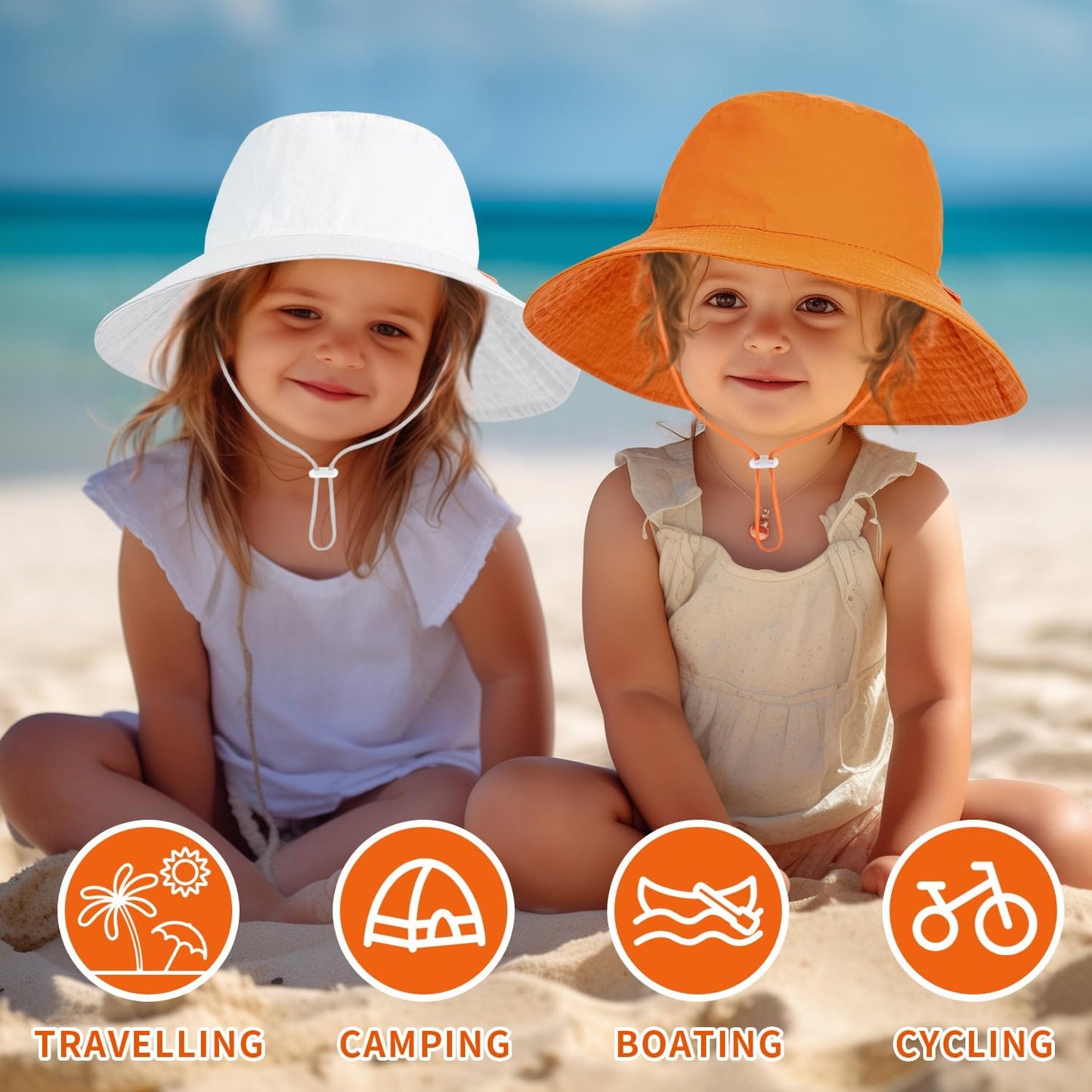 Baby Sun Hat Kids Summer UPF 50+ Toddler Bucket Hat Wide Brim Adjustable Beach Hats for Boys Girls Age 0-6 Years