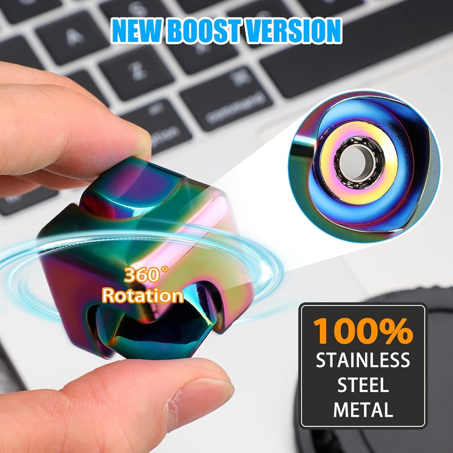 Infinity Gear Fidget Cube Spinner for Kid Adult, Transformable Spinning Top Metallic Fidget Toys for Anti-Anxiety Stress Relief Autism ADHD, 2-in-1 Cube Focus Toy for Desktop Office Classroom