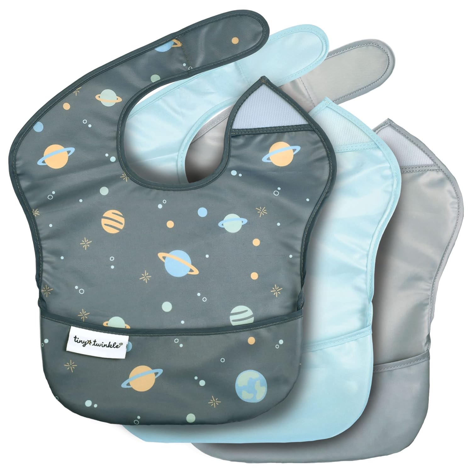 Tiny Twinkle Mess Proof Baby Bibs for Eating - Waterproof, Wipeable Bibs - Toddler Bibs - Travel