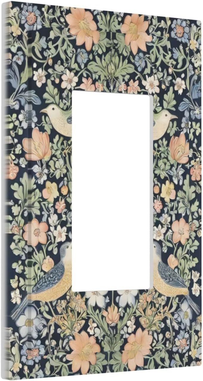 Decorative Outlet Covers Rustic Morris Birds Green Leaf Flower 1 Gang Single Decora GFCI Device Light Switch Covers Plate 1 Rocker Wall Plate Jumbo Faceplate for Country Bedroom Decor