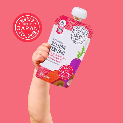 Serenity Kids 6+ Months Salmon Teriyaki Organic Baby Food Pouches - Ethically Sourced Salmon &