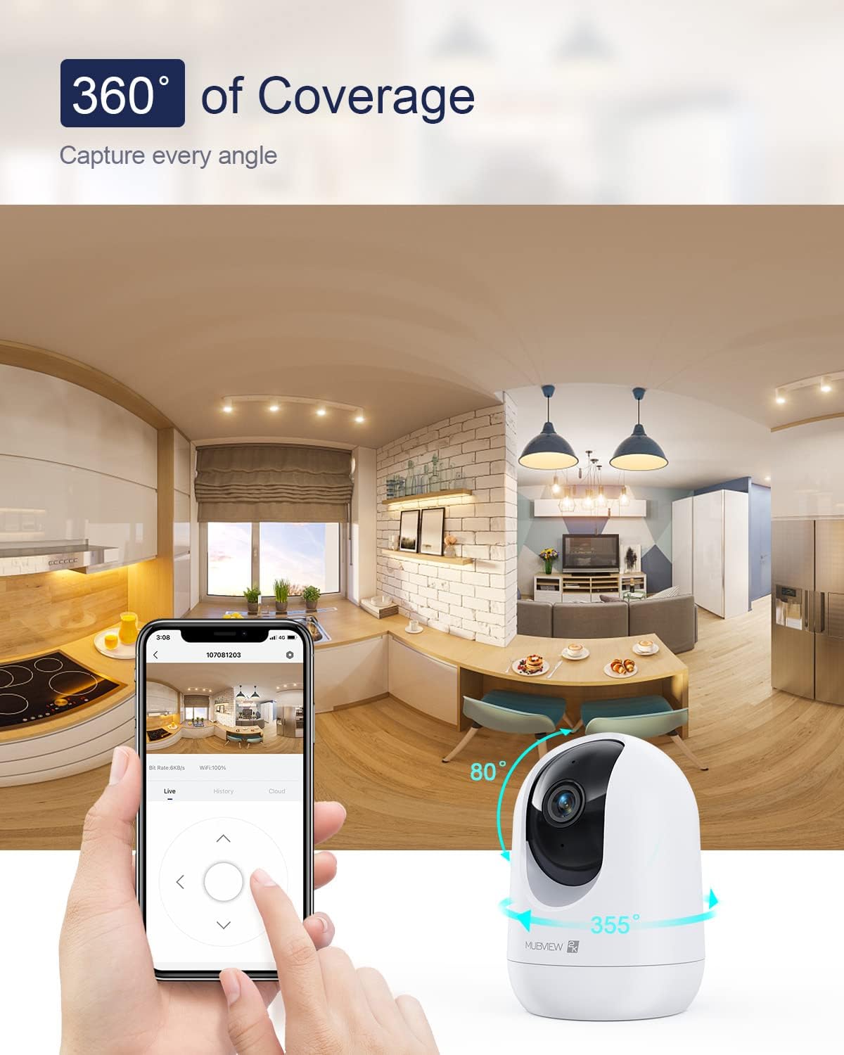 MUBVIEW Cameras for Home Security, 2.4/5GHz WiFi 2K Indoor Wired Se2.curity Baby/Pet Camera with Phone App, Night Vision, 24/7 Record, 2-Way Audio, Motion Tracking, Cloud Storage