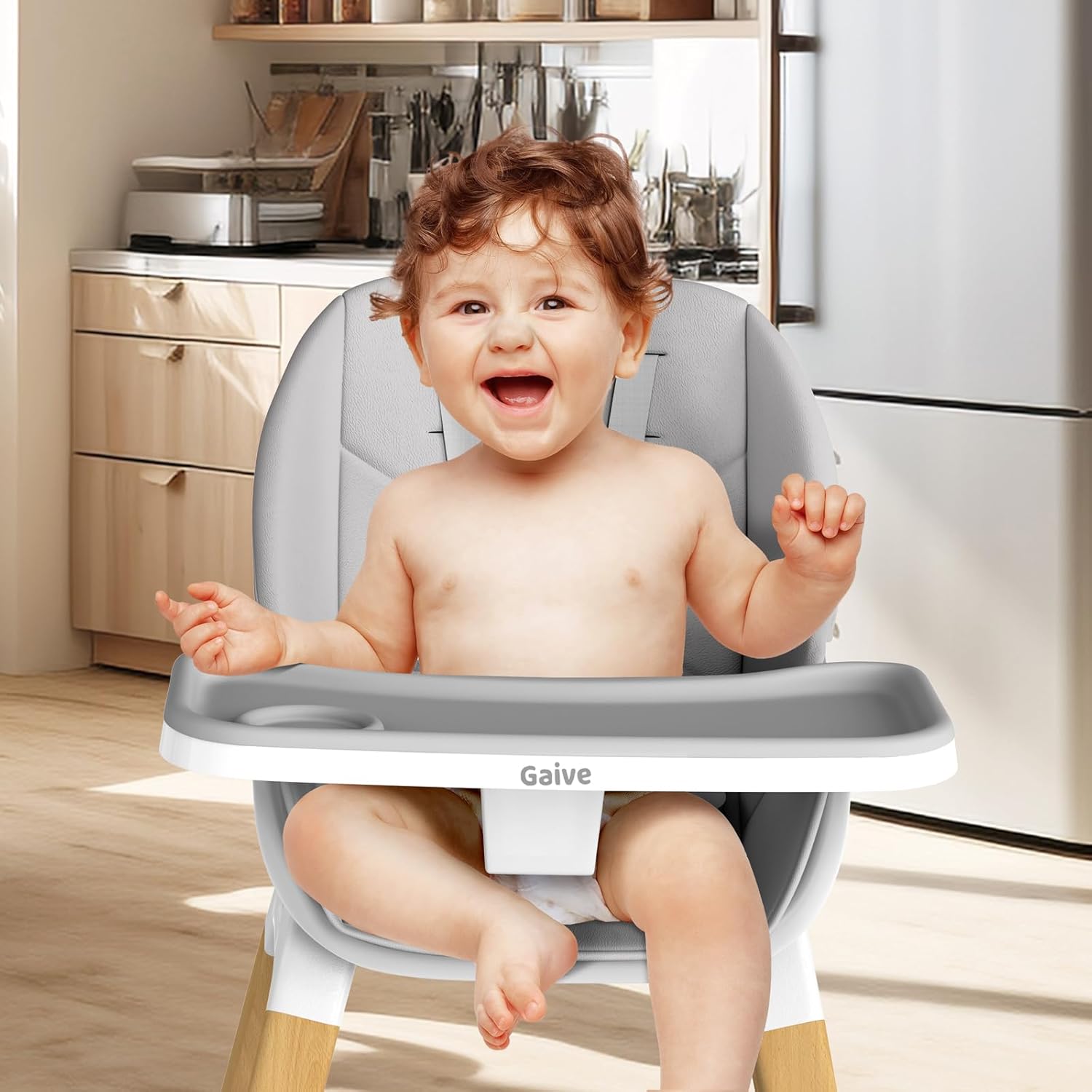 8 in 1 Highchair, Convertible Wooden Baby High Chair with Tray, Adjustable High Chair for Babies
