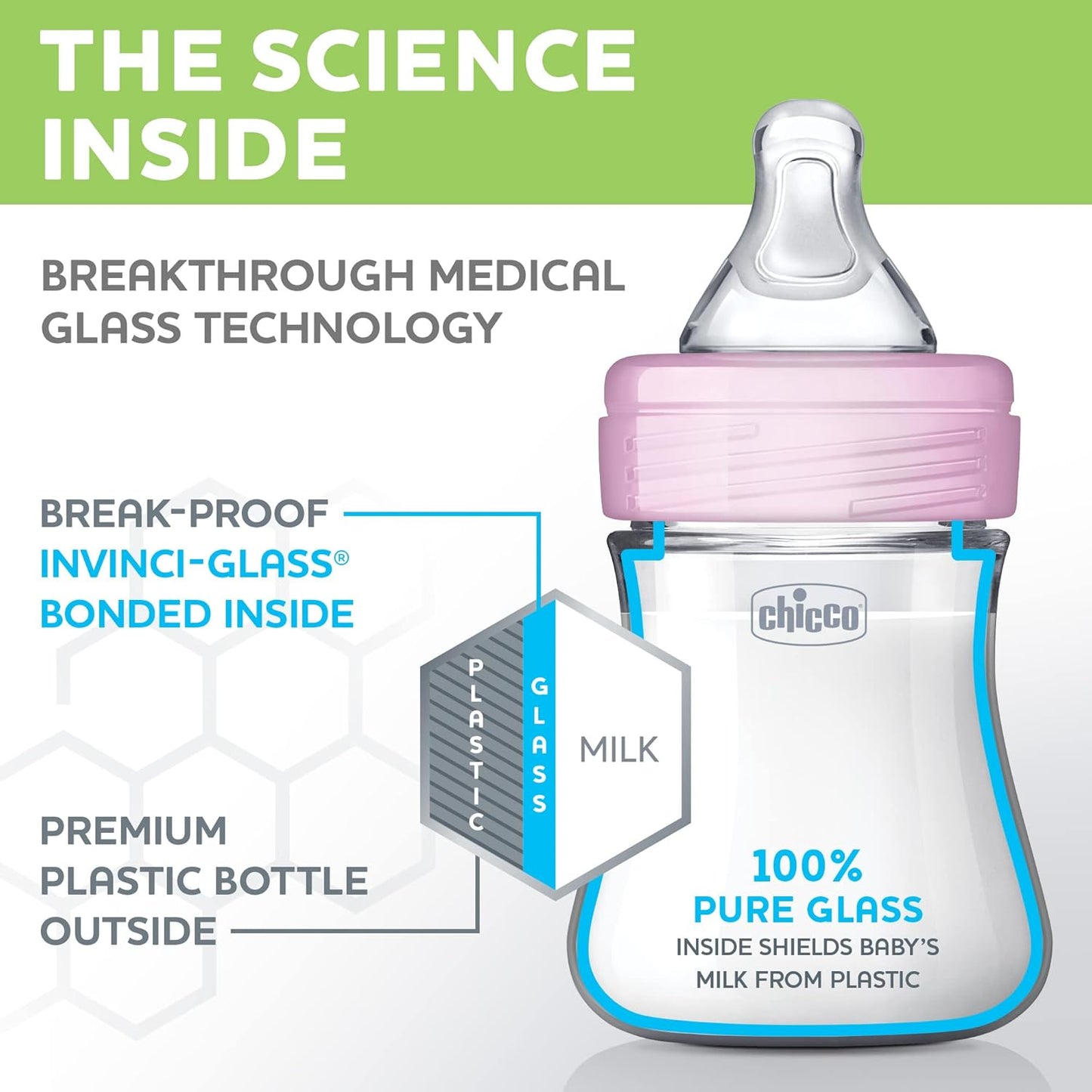 Chicco Duo 5oz. Hybrid Baby Bottle with Invinci-Glass Inside and Plastic Outside | Dishwasher