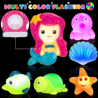 Light Up Bath Toys for Toddlers Kids Girls Baby, No Hole Glow Bath Toys with Bath Book & Organizer