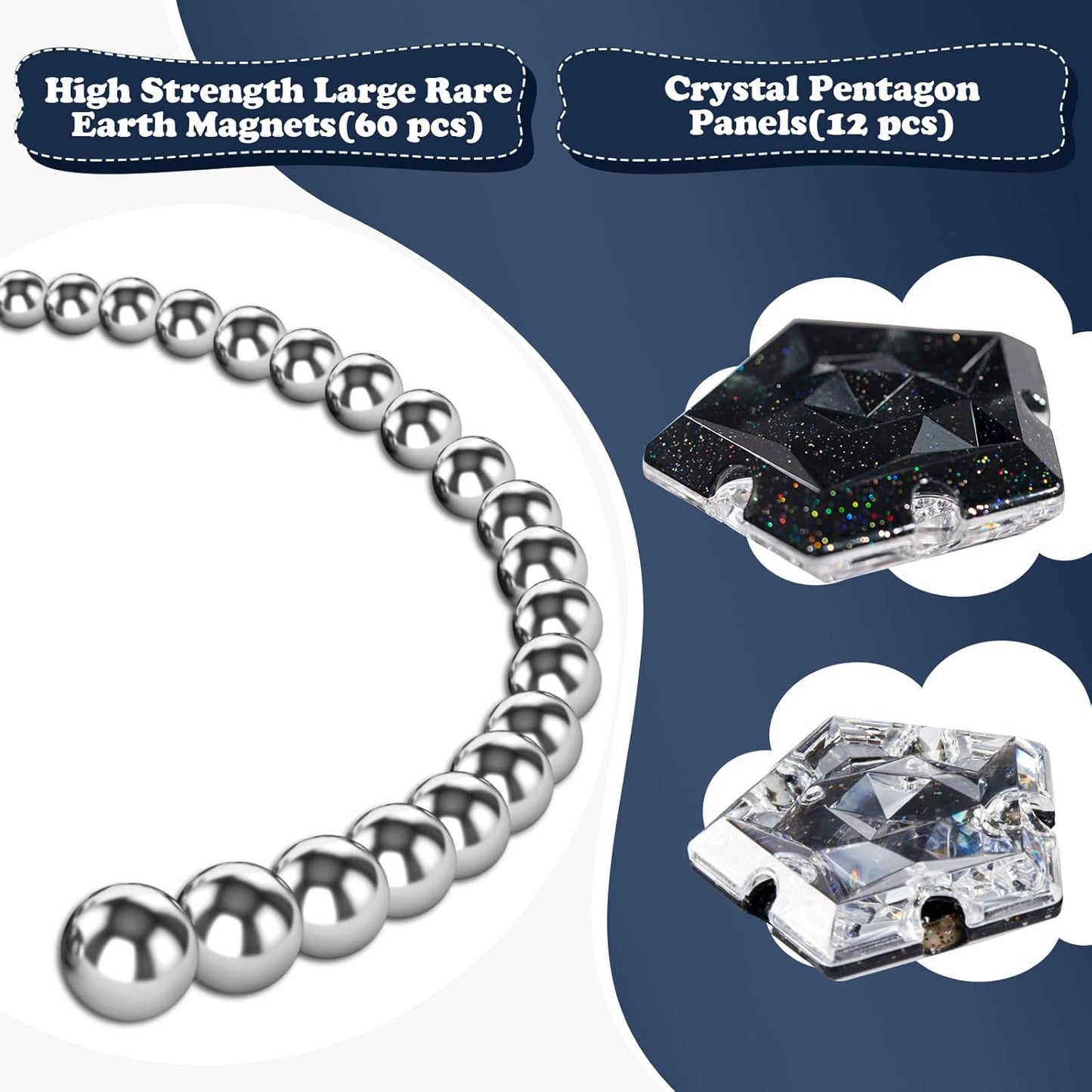 Magnetic Fidget Sphere Magnets Balls - Crystal Black Holographic Glitter - Magnet Fidgets Toy - 12 Piece Set - Creativity Beyond Imagination, Inspirational, Recreational, Desk Toys for Adults