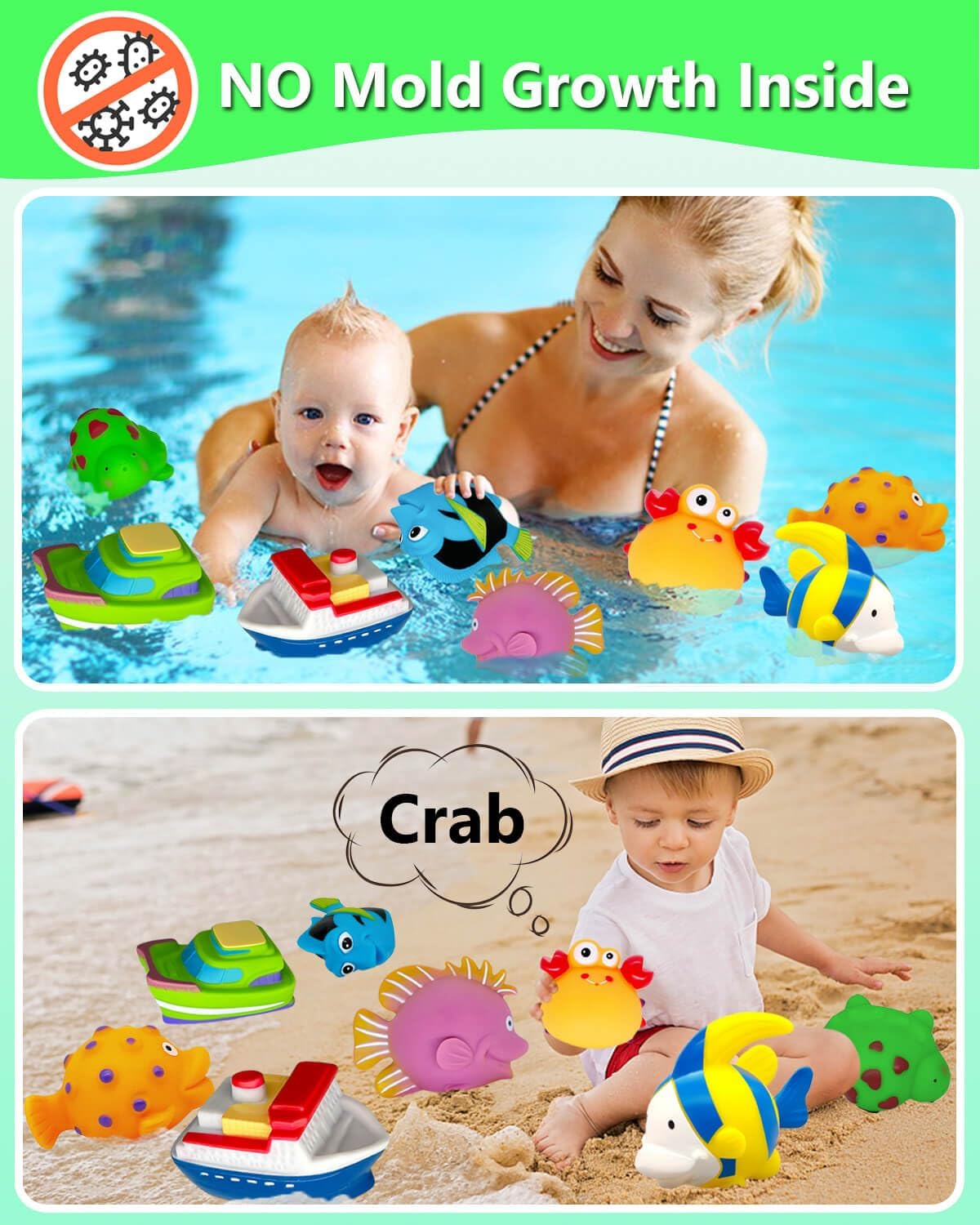 Bath Toys for Kids Ages 1-3 - Mold Free Bath Toy for Babies 6-12 Months - Toddler Pool Bathtub