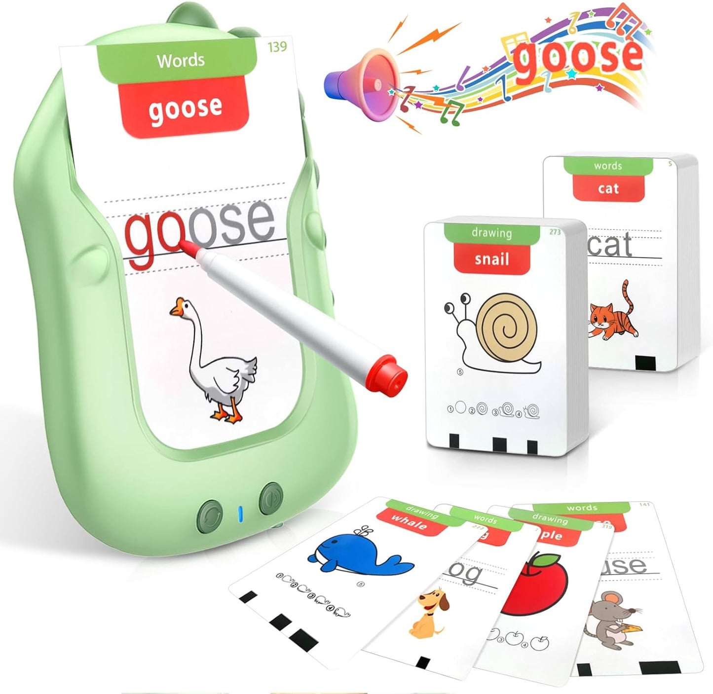 Reusable Writing & Drawing Talking Flash Cards for Toddlers - 168 Phonics Learning Cards with 8 Color Pens, Montessori Sensory Toys for Autism, Speech Therapy, Preschool Education - Gift for Ages 2-6.