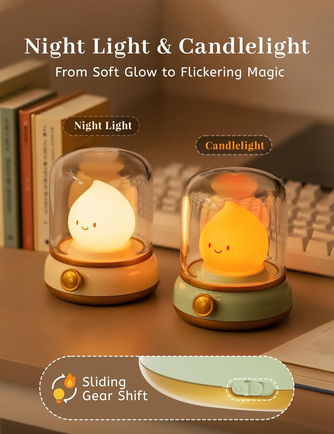 Smiley Night Light for Baby Nursery, Rechargeable Stepless Dimming Small Night Stand Lamps, Cute Forest Green Vintage Lamp Decor Essentials for New Mom, Kids, Baby, Toddler