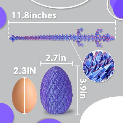 Small Dragon Eggs with Dragon Inside, 3D Printed Surprise Funny Gifts for Kids, Articulated Dragon Fidget Toys for Adults, Executive Desk Toys Office Room Décor (Shiny Purple)