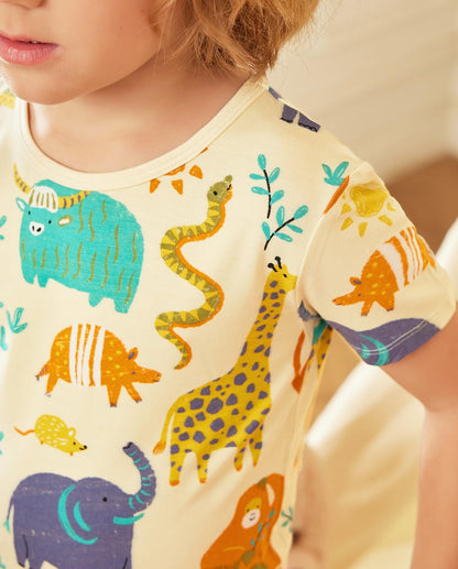 Bamboo Viscose Toddler Animal Pajamas Boys Girls Kids Cool Short Summer 12M-8Y Snug fit Pjs Set 2pcs