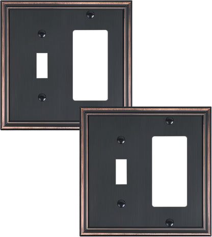 2-Pack Combo Toggle/Decorator Light Switch Cover Plate, Aged Bronze Decorative Electrical Outlet Covers, Durable Solid Zinc Alloy Wall Switch Plates and Outlet Covers
