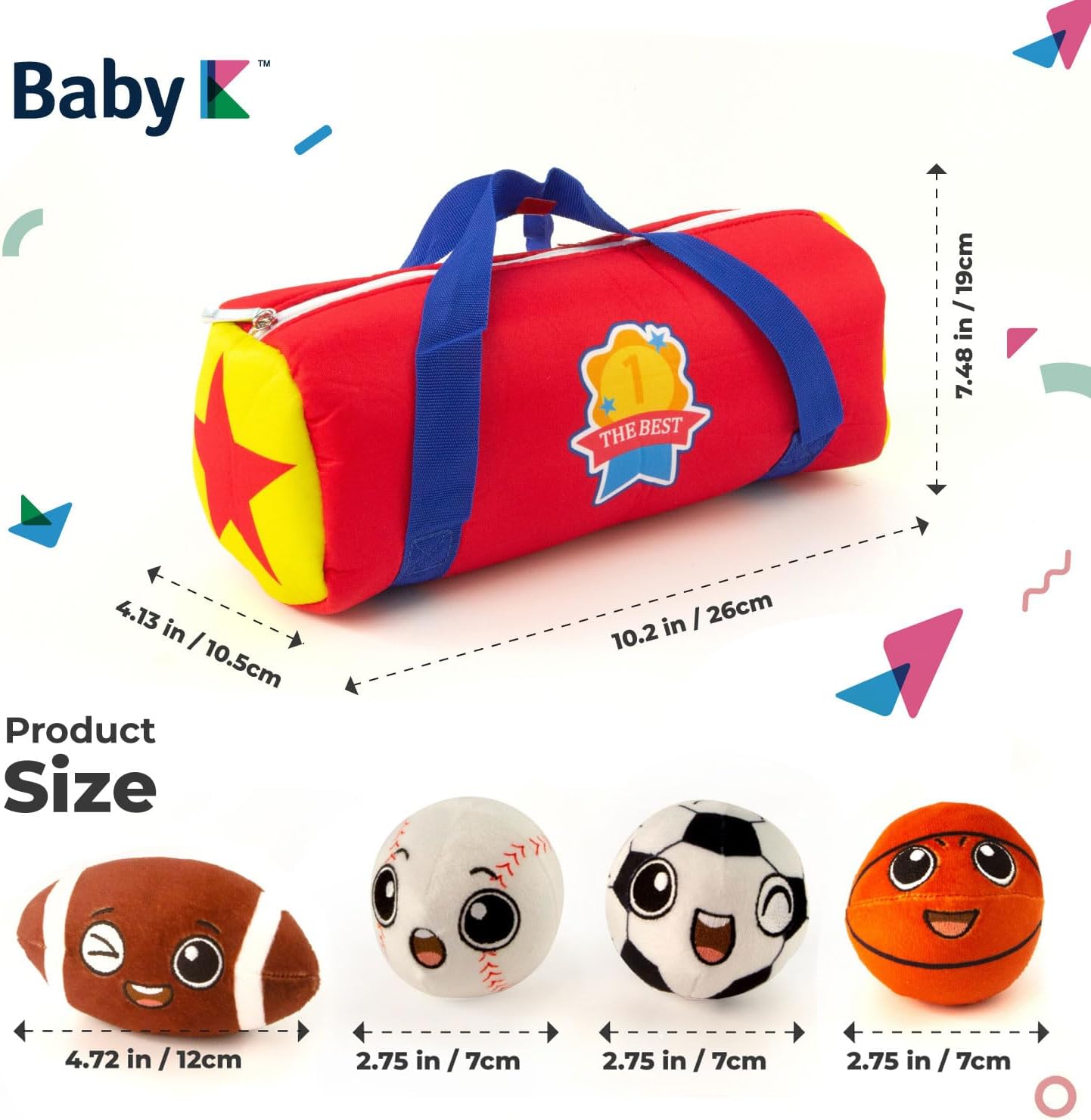 My First Sports Bag with 4 Plush Sports Balls - Rattle Balls for Baby with Soft Football, Basketball, Baseball, Tennis Ball & Soccer Ball for 1 Year Old Toys - Baby Toys for Toddler