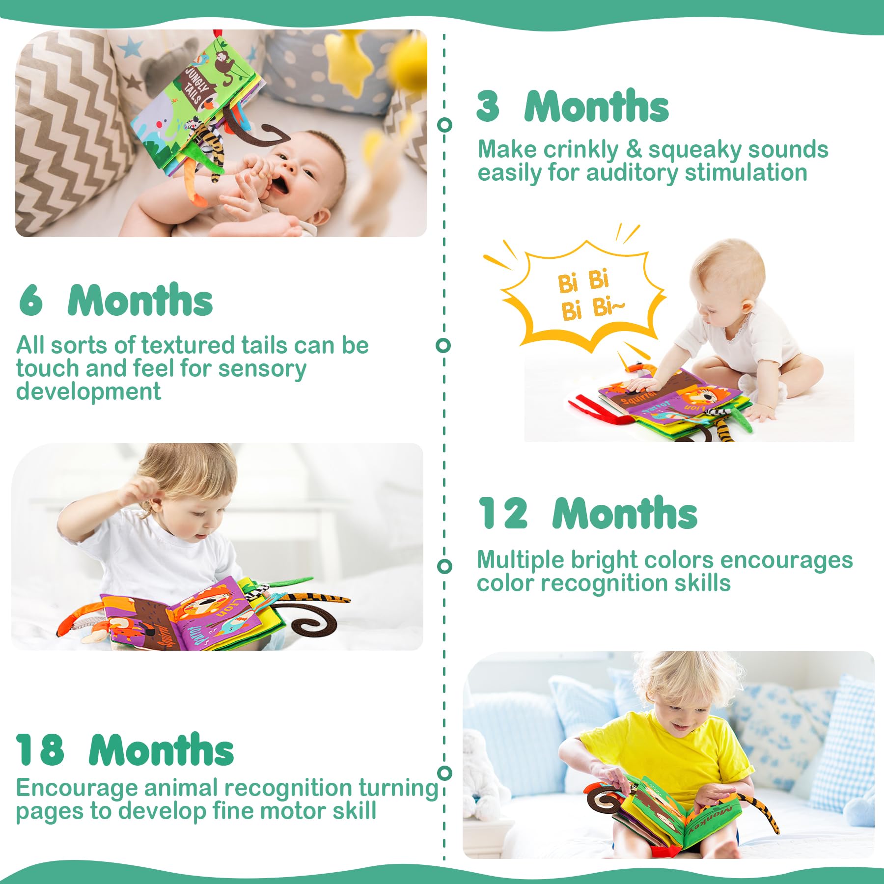 beiens Baby Books Toys, Touch and Feel Crinkle Cloth Book for Infant Baby 0-3-6-12-18 Months, Early