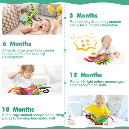 beiens Baby Books Toys, Touch and Feel Crinkle Cloth Book for Infant Baby 0-3-6-12-18 Months, Early