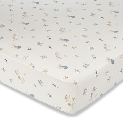 Crane Baby 100% Cotton Animal Nursery Sheet with Jellyfish Design, Neutral Crib Sheets, Fitted