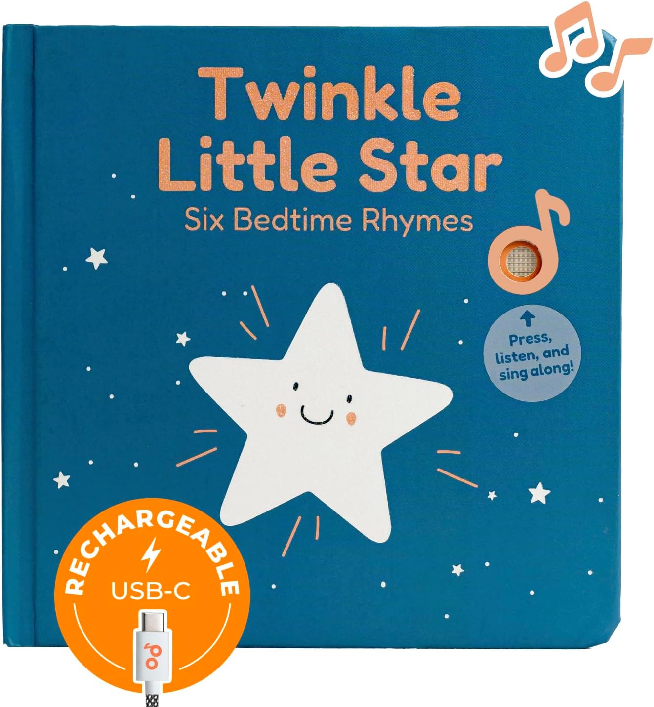 Cali's Books Twinkle Twinkle Little Star – USB-C Rechargeable Musical Book for 1-Year-Old | Sound Book for Toddlers 1-3 with Bedtime Lullabies – Nursery Rhymes Musical Book