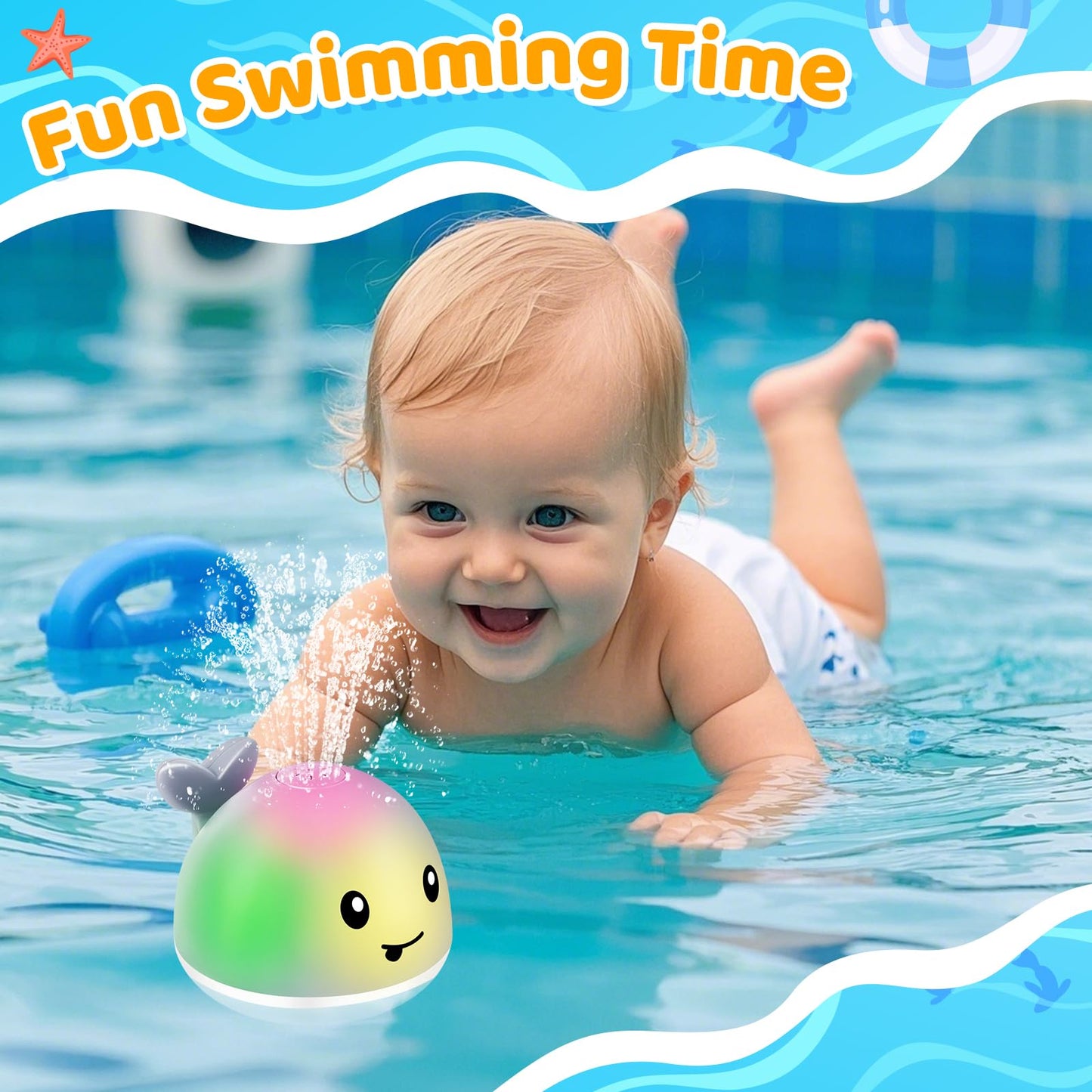 WAVISA Whale Bath Toy Sprinkler, Light Up Baby Bath Toys for Kids