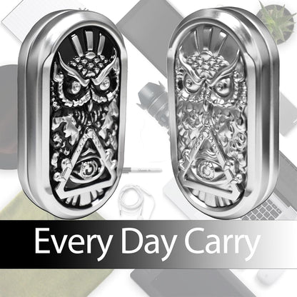 Fidget Slider, Metal Magnetic Fidget Toys Adults, Owl Push Card,Desk Toys Gift for Stress Relief (Silver Base)