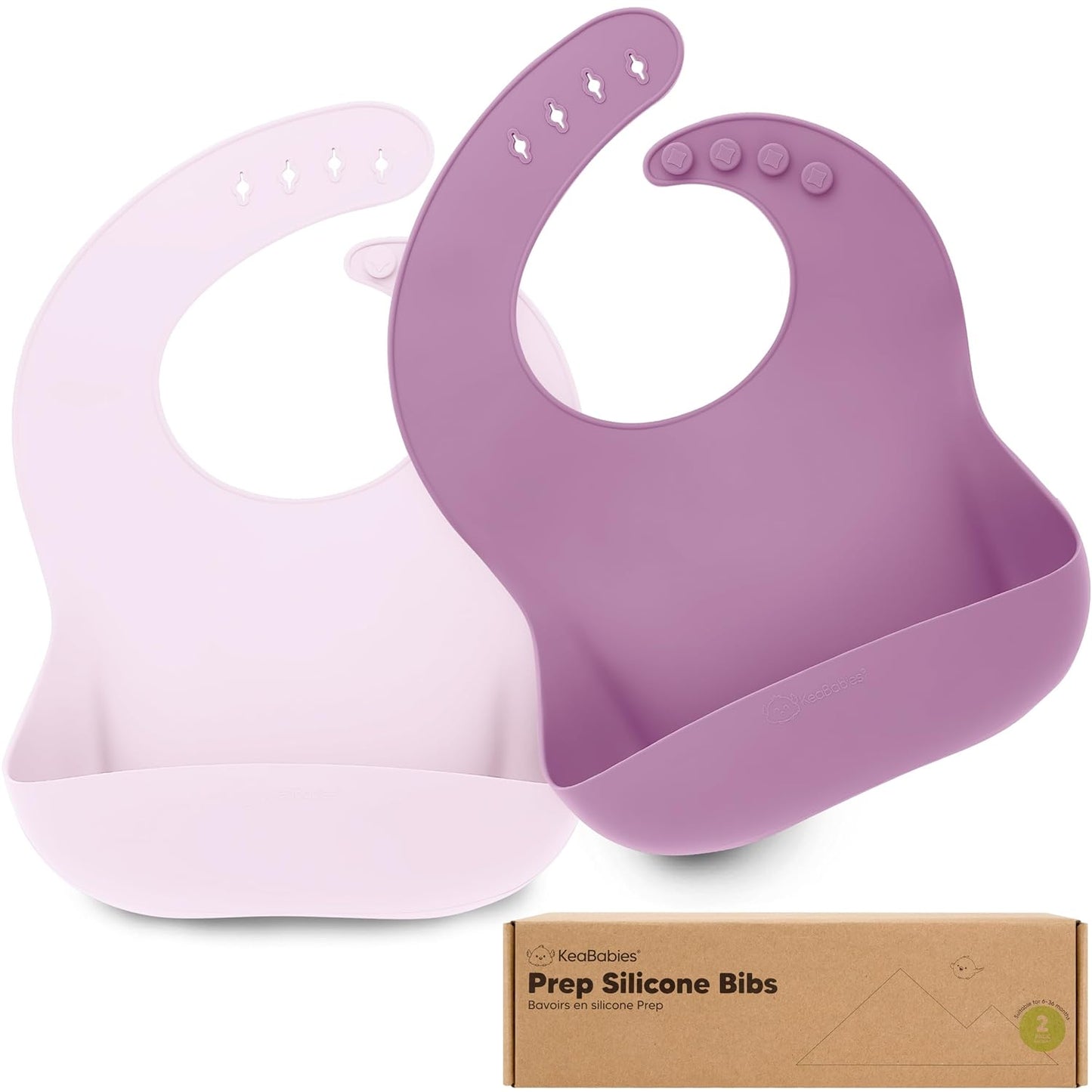 KeaBabies 2-Pack Silicone Baby Bibs for Eating - Sturdy Food-Grade Silicone Bibs for Babies Girl