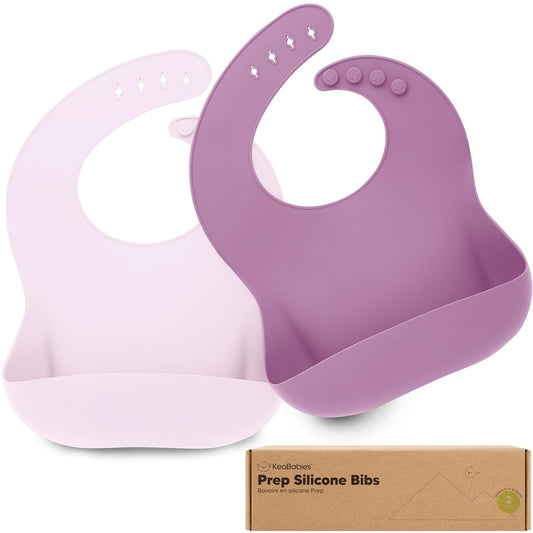 KeaBabies 2-Pack Silicone Baby Bibs for Eating - Sturdy Food-Grade Silicone Bibs for Babies Girl