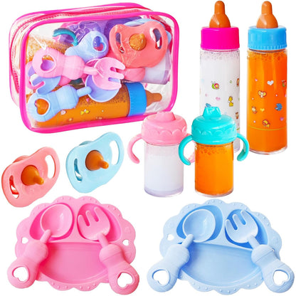 12 Pcs Baby Doll Accessories Magic Bottle set,Pretend Play Feeding Toy Set with Package,Doll