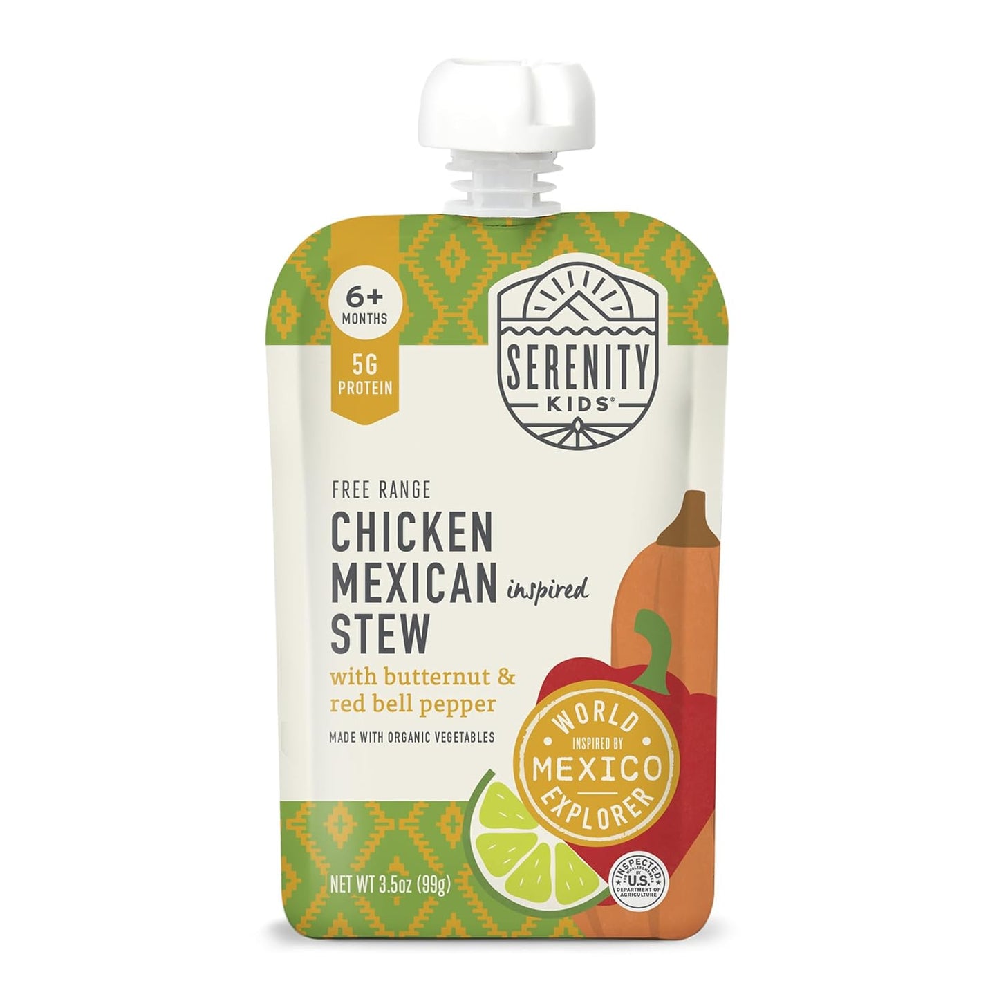 Serenity Kids 6+ Months World Explorers Mexican Chicken Baby Food Pouches - Chicken Mexican Stew