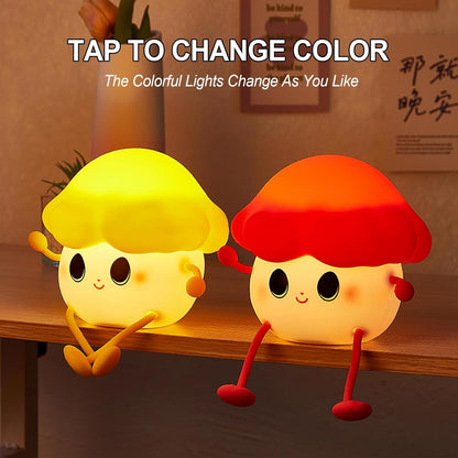 Mushroom Night Light for Kids, Cute Silicone Night Light, 7 Adjustable Color Breathing Mushroom Lamp, Rechargeable USB LED Touch Light for Children's Room Decor, Christmas Birthday Gift (Green)