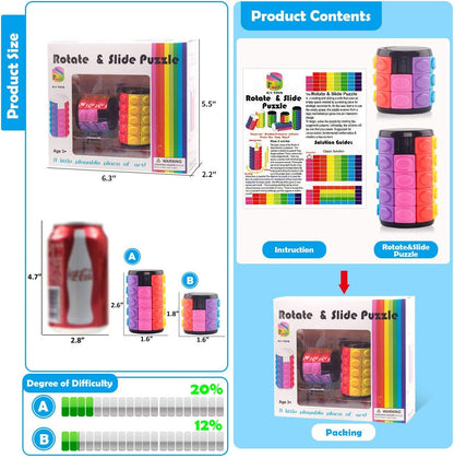 R.Y.TOYS Rotate and Slide Puzzle-Design Patent,Fidget Toys(Restore Order/Create Patterns) 8 Colors,3 and 5 Layers-Detach Piece for Quick Play,Brain Teaser,Sensory Toys Gifts,Easter Basket Stuffers