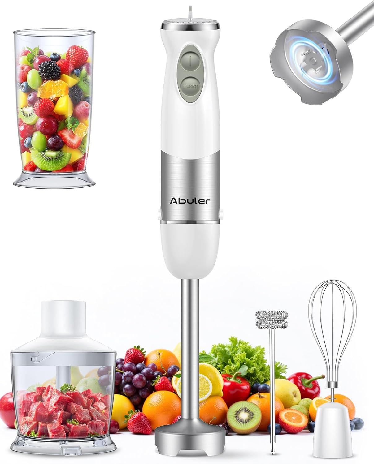 Immersion Blender Handheld 1000W 5 in 1 Corded Stick Hand Blender Kitchen with 12 Speed, BPA-Free