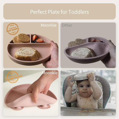 Moonkie Suction Plates for Baby | 100% Silicone BPA-Free Baby Plates with Lids and Food Cover | Divided Design | Microwave and Dishwasher Safe | Toddler Plates 2 Pack