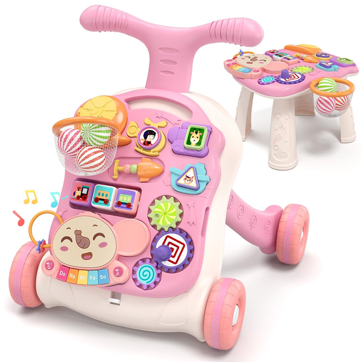QDRAGON 3 in 1 Baby Walker and Activity Center for Girl 12-18 Months, Pink