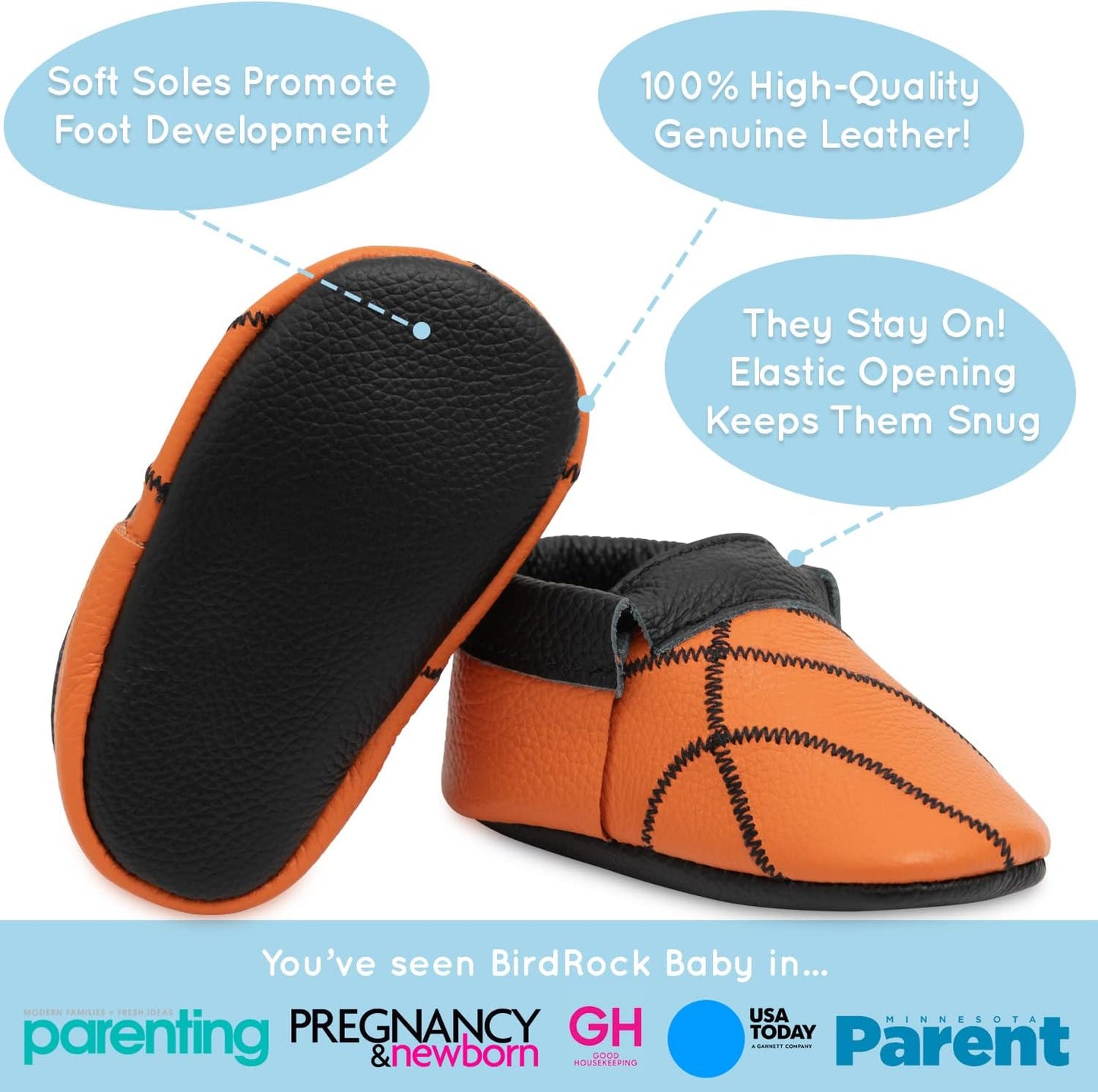 BirdRock Baby Fringeless Moccasins - Genuine Leather Boys and Girls Shoes for Newborns, Infants, Babies, Toddlers